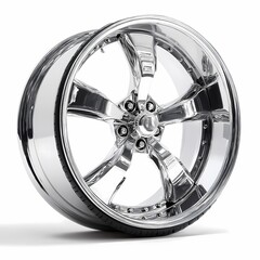 Obraz premium Chrome Car Wheel HighResolution Image isolated on white Background