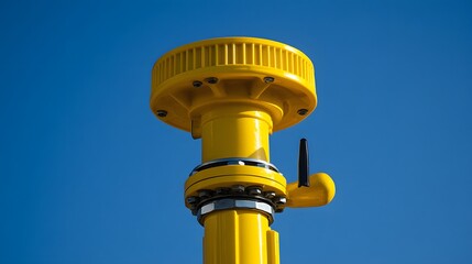 Industrial Yellow Valve Pipeline Equipment Outdoors Bright Sky