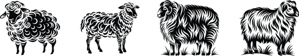Sheep Silhouettes Collection, Black Sheep Vector Illustrations, Minimalistic Farm Animal Designs