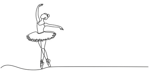 Ballerina dancer in continuous one line drawing. Single line art illustration of perfoming ballet dancer Editable vector, One continuous single drawing line art doodle beautiful, drawing, ballet. © LINE SIMPLE DRAWING