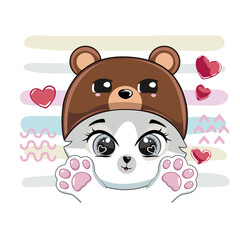 Cute cat in bear hat.