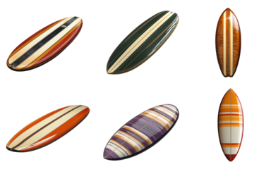 Collection set of  striped surfboard isolated on transparent white background, clipping path ,png
