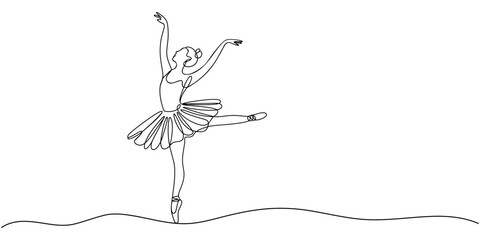 Ballerina dancer in continuous one line drawing. Single line art illustration of perfoming ballet dancer Editable vector, One continuous single drawing line art doodle beautiful, drawing, ballet.