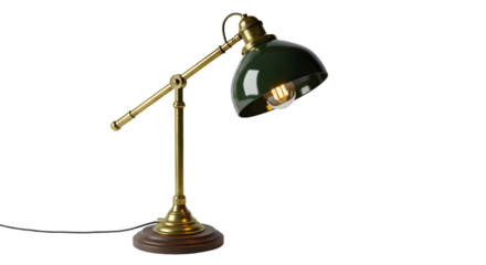 Brass desk lamp with green shade
