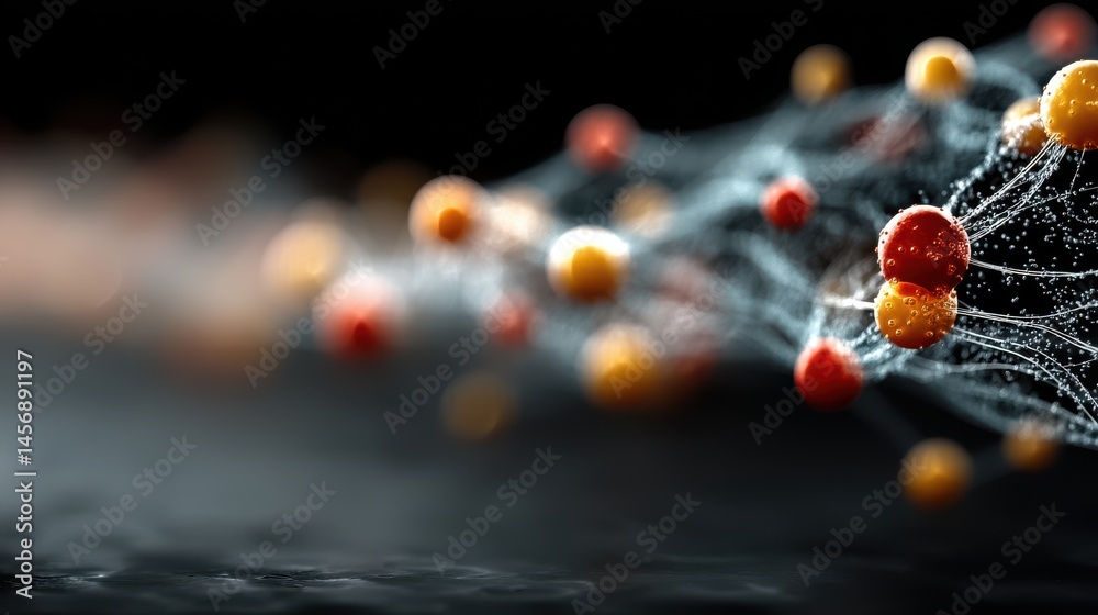 Fototapete neural network 3d illustration big data and cybersecurity data stream global database and artificial