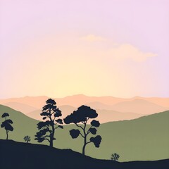 노을지는 산과 나무a sunset of mountains and trees