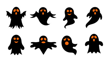 set of halloween ghost vector on tranparent background