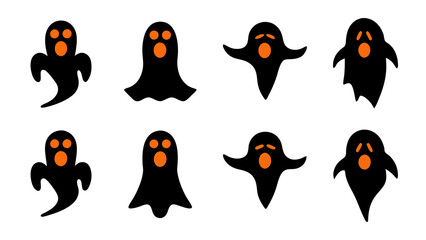 set of halloween ghost vector on tranparent background