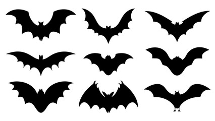 set of halloween bat silhouette vector on tranparent background