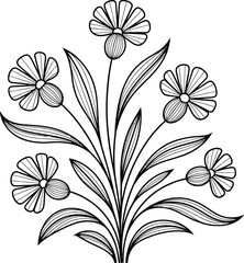 Elegant Black and White Floral Bouquet Line Art Art & Illustration