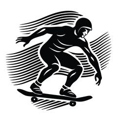 Skateboarder Vector Illustration, White Silhouette, Action Sport, Skateboarding Stunt