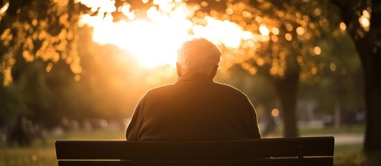Elderly Person Reflecting in Park at Sunset