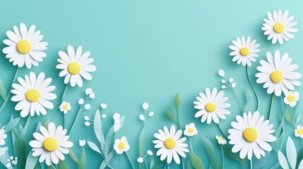Fototapeta premium A collection of paper daisies on a blue background.
