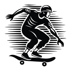 Skateboarder Vector Illustration, White Silhouette, Action Sport, Skateboarding Stunt