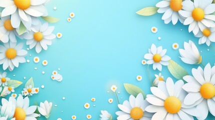 Obraz premium A collection of paper daisies on a blue background.