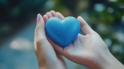 Obraz premium A hand holding a blue heart.