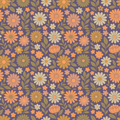 Floral Pattern with Colorful Flowers and Leaves
