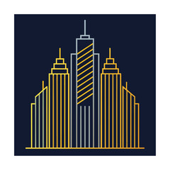 Modern abstract city skyline with geometric buildings in yellow and gray colors