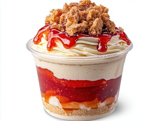 Layered Vanilla Dessert Parfait with Berry Sauce and Crumble Topping