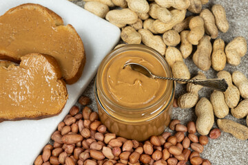 Peanut butter for breakfast, fresh bread with peanut butter