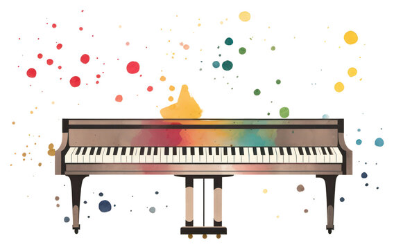 watercolor piano with colorful paint splashes clip art preview