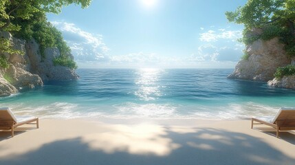 Fototapeta premium Serene Beach Cove: Tranquil Escape on Sunny Day
