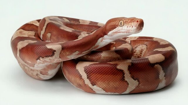 Boa constrictor captivates with its intriguing head movements while staring at the camera in a close-up view