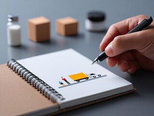 Delivery Van Sketch in Notebook, Creative Process, Design Concept