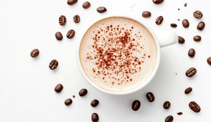 Aromatic Cappuccino Delight: Coffee Beans Embrace a Creamy Cup