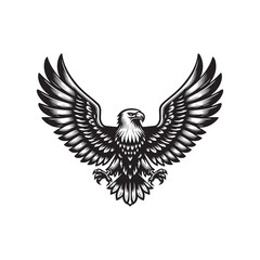 Fototapeta premium Black and white Flying Eagle Mascot Logo vector illustration isolated on a white background