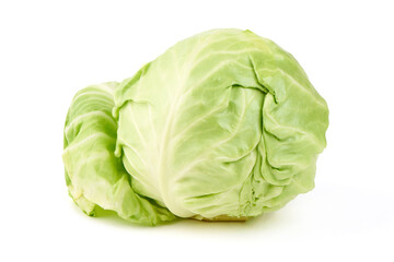 Fototapeta premium Fresh green cabbage head isolated on white background.