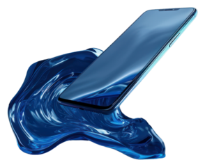 PNG Smartphone floating in the air blue portability electronics.