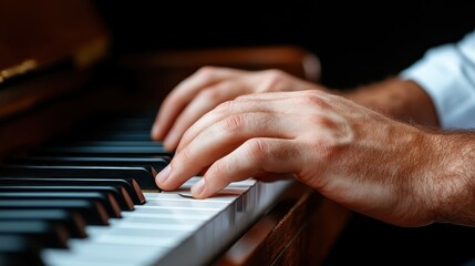 Obraz premium A close-up shot of hands skillfully playing a piano, highlighting the intricate movements and emotional expression associated with the art of music performance.