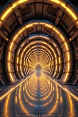 Obraz premium endless glowing lights on futuristic sci fi hangar tunnel corridor create a stunning 3d illustration that captures the essence of a futuristic sci fi hangar tunnel corridor