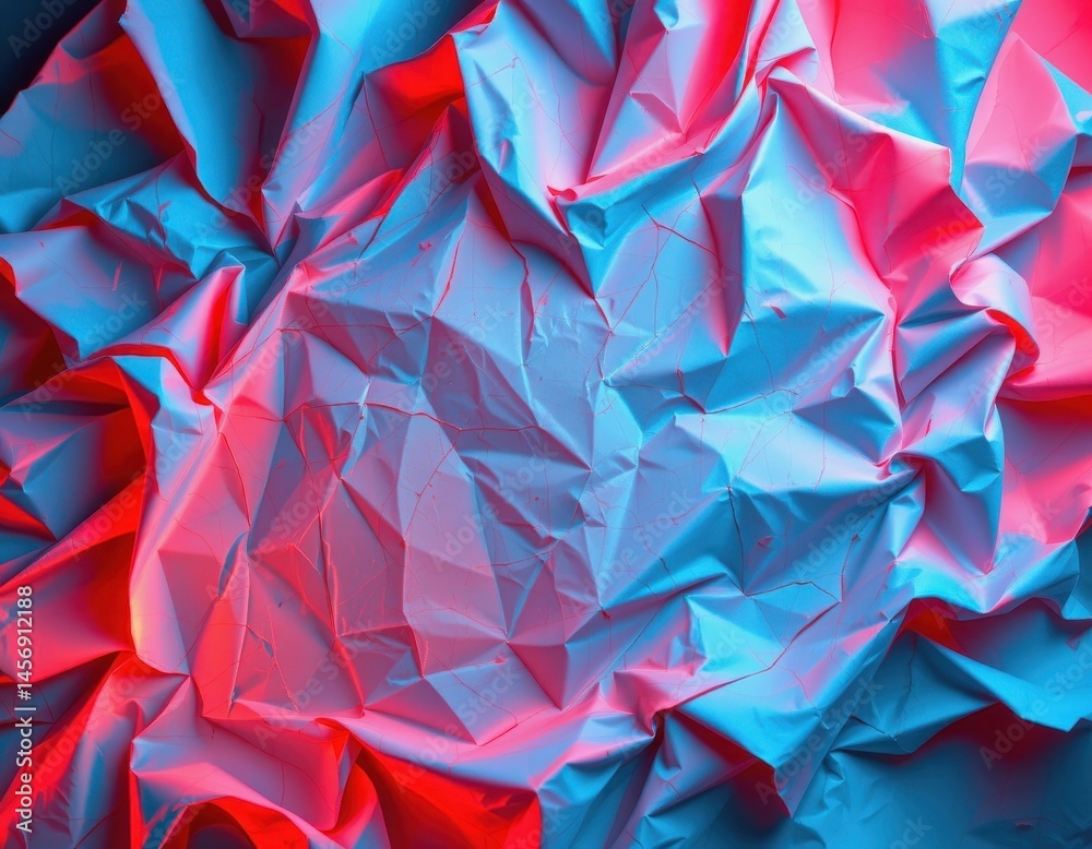 Poster create a unique abstract image featuring an illuminated white paper drop background with blue and re