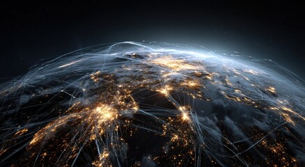 Global Network Connections Illuminating Earth at Night