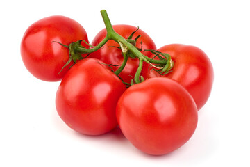Ripe fresh tomatoes, close-up, isolated on white background.