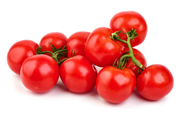 Ripe fresh tomatoes, close-up, isolated on white background.