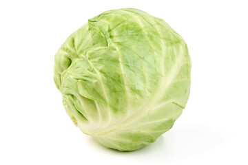 Fototapeta premium Fresh green cabbage head isolated on white background