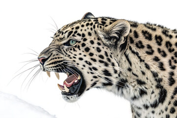 Obraz premium Angry leopard head on white background generative AI GENERATE