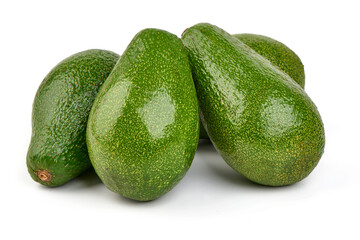 Fresh green avocados, isolated on white background.