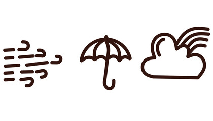 Wind, Umbrella, and Rainbow Icons – Weather Essentials in Line Design