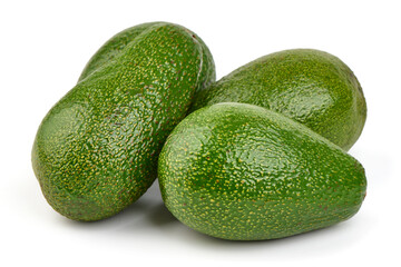Fresh green avocados, isolated on white background
