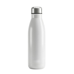 A simple studio shot of a reusable water bottle with a silver lid against a plain background scene on transparent background
