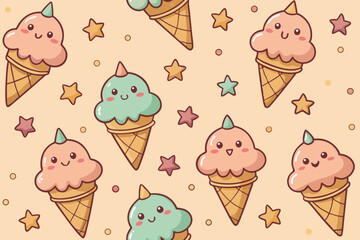 Cute Cartoon Bears and Delicious Pastry Seamless Pattern
