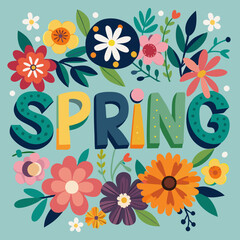 Flat Vector Floral Frame Inspired by Spring Colors