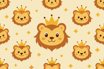 Cute Cartoon Lion King Seamless Pattern for Kids