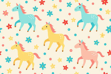 Cute Unicorns Seamless Pattern Pastel Colors Childrens Design