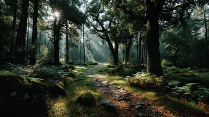 Obraz premium sunlight shining through the trees