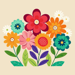 Modern Flat Vector Flowers in Bright Summer Colors